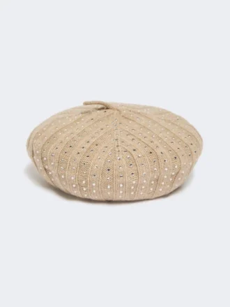 Boina de caxemira adornada com strass, cor areia