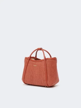 Bolsa marinha extra-pequena com padrão de vime em ráfia, terracota