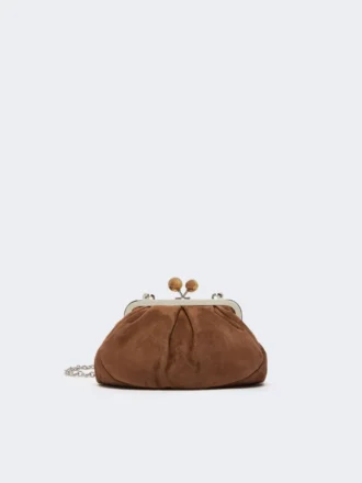 Bolsa Pasticcino pequena em camurça, castanho escuro