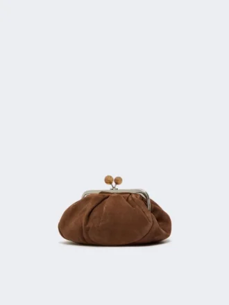 Bolsa Pasticcino pequena em camurça, castanho escuro
