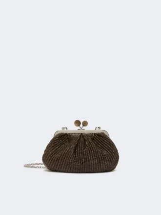 Bolsa pequena Pasticcino com efeito de ráfia, castanho escuro