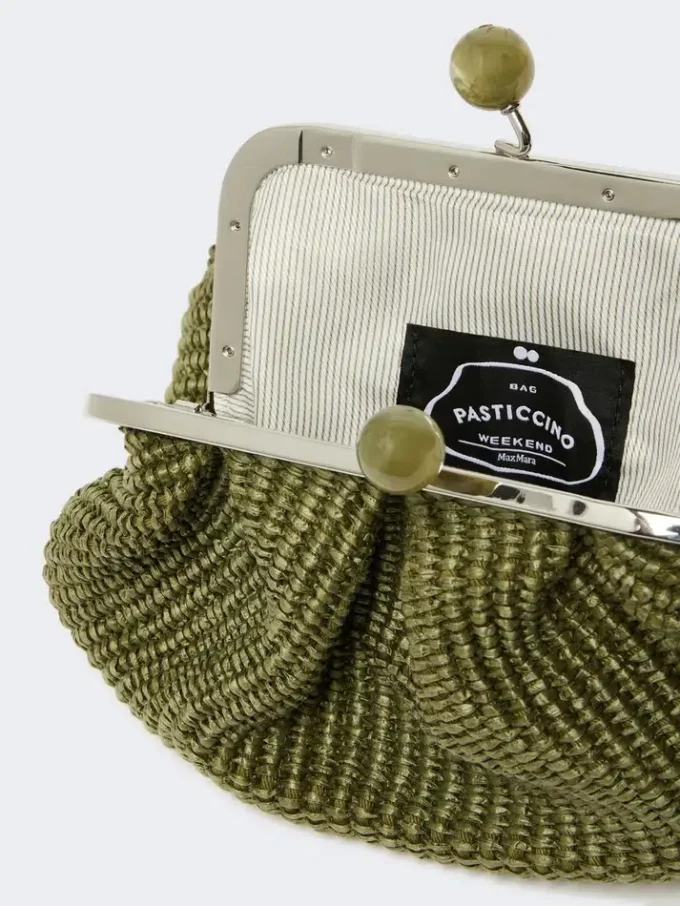 Bolsa pequena Pasticcino com efeito de ráfia, verde salva