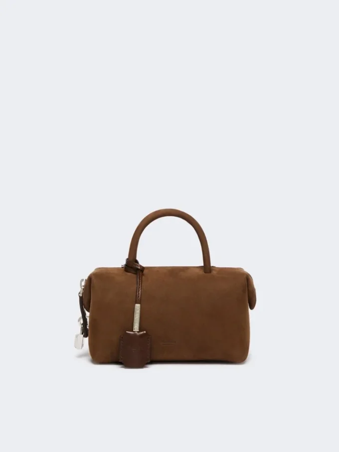 Bolsa tipo bowler pequena em pele nubuck, castanho escuro Bolsa tipo bowler pequena em pele nubuck, castanho escuro