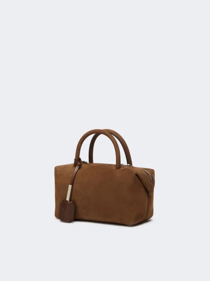 Bolsa tipo bowler pequena em pele nubuck, castanho escuro Bolsa tipo bowler pequena em pele nubuck, castanho escuro
