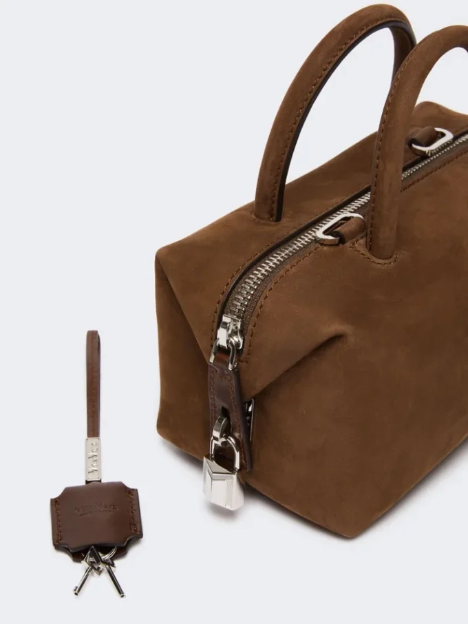 Bolsa tipo bowler pequena em pele nubuck, castanho escuro Bolsa tipo bowler pequena em pele nubuck, castanho escuro