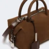 Bolsa tipo bowler pequena em pele nubuck, castanho escuro Bolsa tipo bowler pequena em pele nubuck, castanho escuro