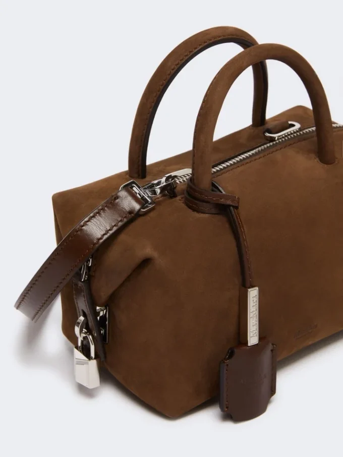 Bolsa tipo bowler pequena em pele nubuck, castanho escuro Bolsa tipo bowler pequena em pele nubuck, castanho escuro