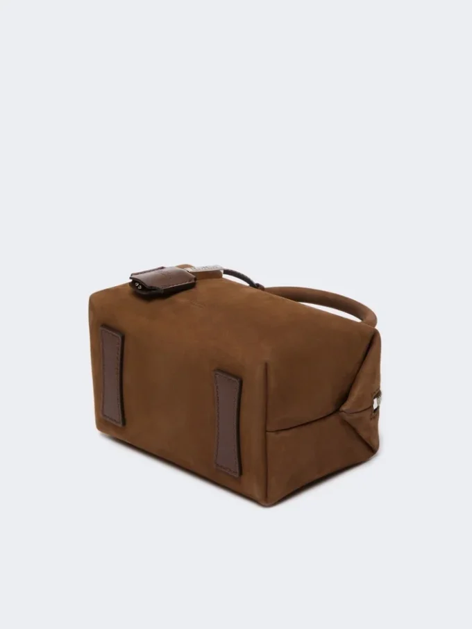 Bolsa tipo bowler pequena em pele nubuck, castanho escuro Bolsa tipo bowler pequena em pele nubuck, castanho escuro