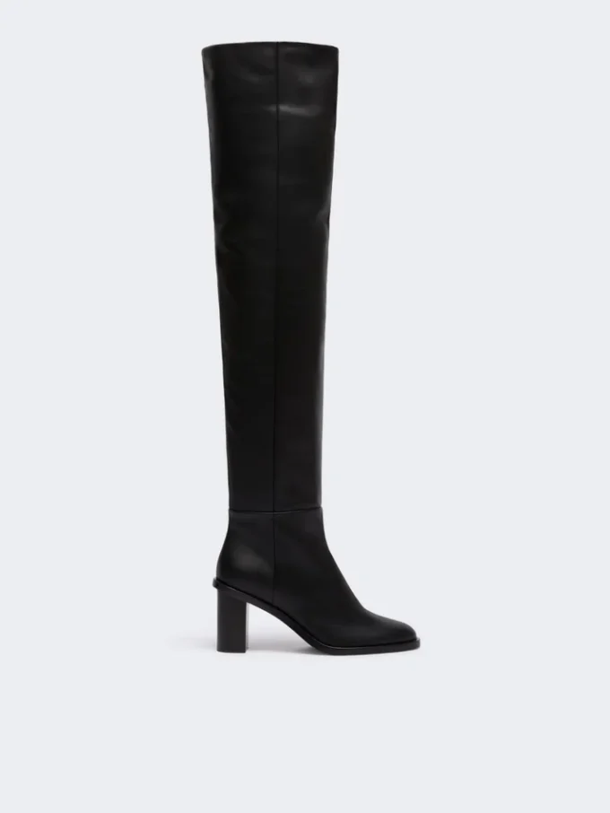 Botas de cano alto em pele, pretas Botas de cano alto em pele, pretas