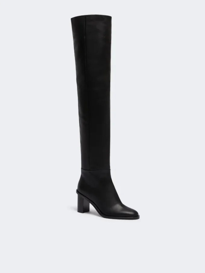 Botas de cano alto em pele, pretas Botas de cano alto em pele, pretas