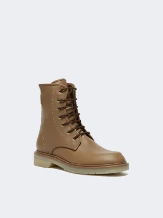 Botas de combate em pele, castanho avelã
