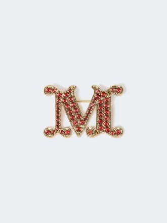 Broche com monograma adornado com cristais, vermelho