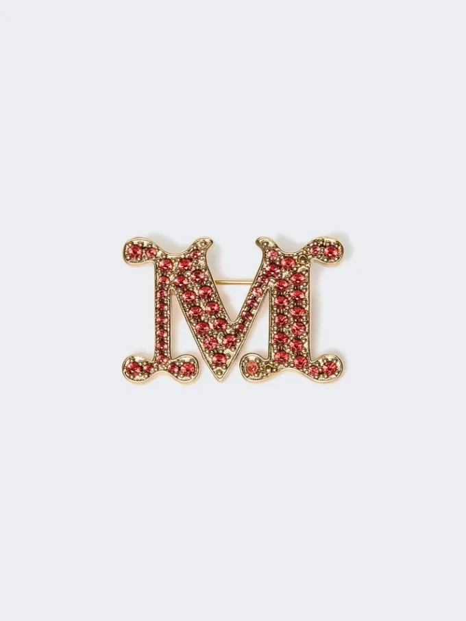 Broche com monograma adornado com cristais, vermelho