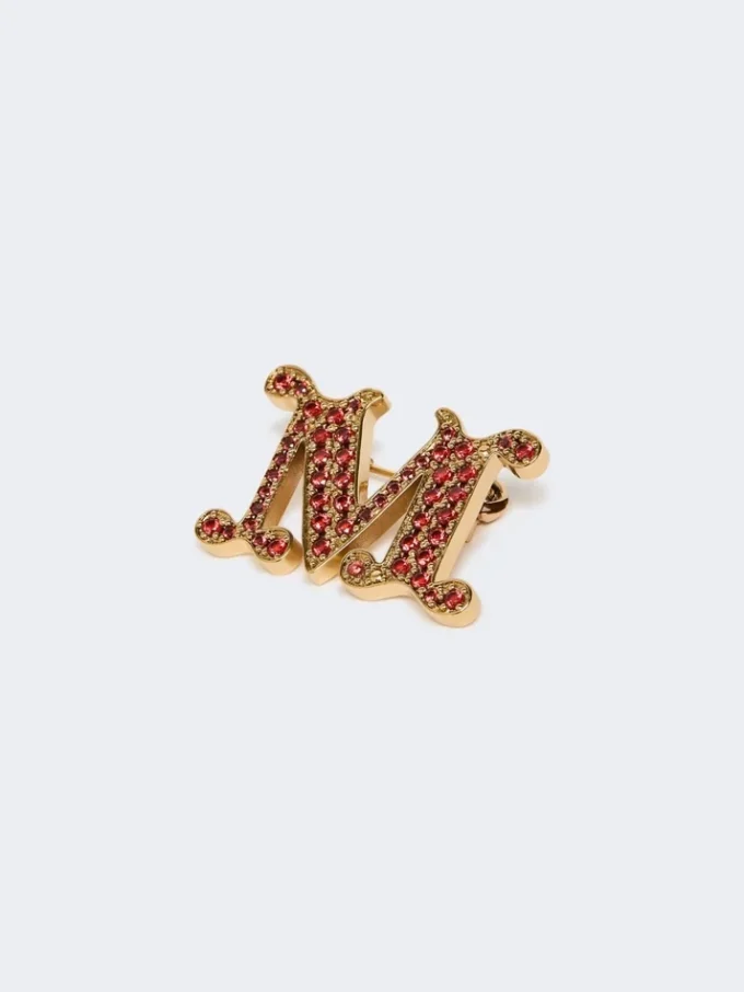 Broche com monograma adornado com cristais, vermelho