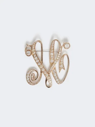 Broche com monograma e strass, marfim