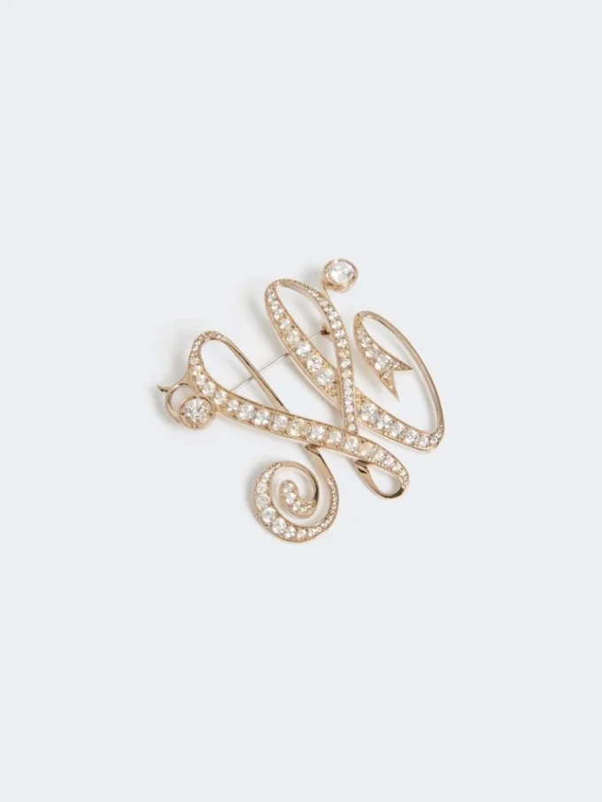 Broche com monograma e strass, marfim Broche com monograma e strass, marfim