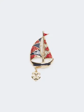 Broche em metal com strass, azul-celeste