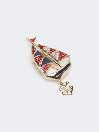 Broche em metal com strass, azul-celeste