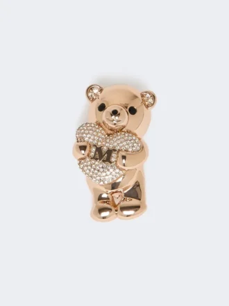 Broche em metal com strass, rosa antigo