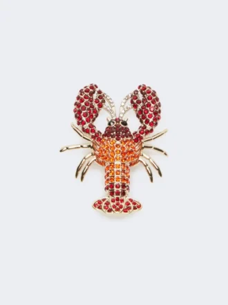 Broche em metal com strass, vermelho escuro