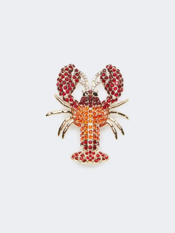 Broche em metal com strass, vermelho escuro Broche em metal com strass, vermelho escuro