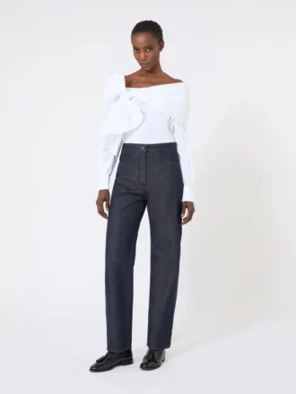 Calças de algodão com efeito denim, azul-escuro
