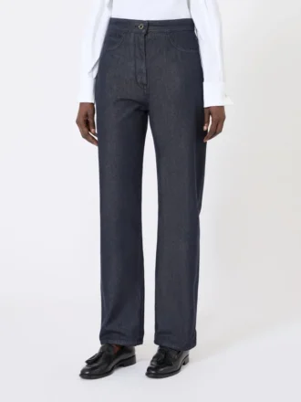 Calças de algodão com efeito denim, azul-escuro
