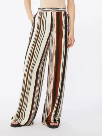 Calças de crepe de chine às riscas, vermelho tijolo
