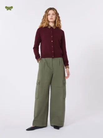 Calças de gabardina de algodão, verde escuro