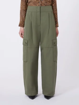 Calças de gabardina de algodão, verde escuro