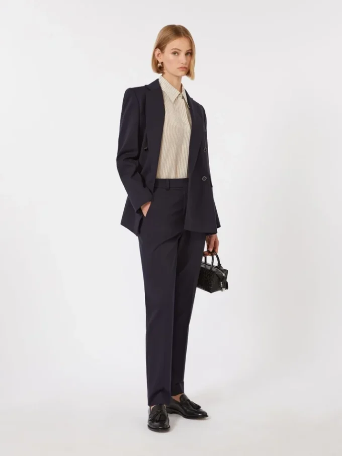 Blazer de malha Milano-knit com botões duplos, azul-marinho Blazer de malha Milano-knit com botões duplos, azul-marinho