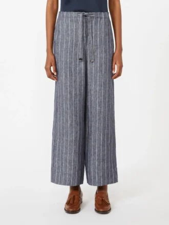 Calças de linho com riscas finas e efeito denim, azul-marinho Calças de linho com riscas finas e efeito denim, azul-marinho