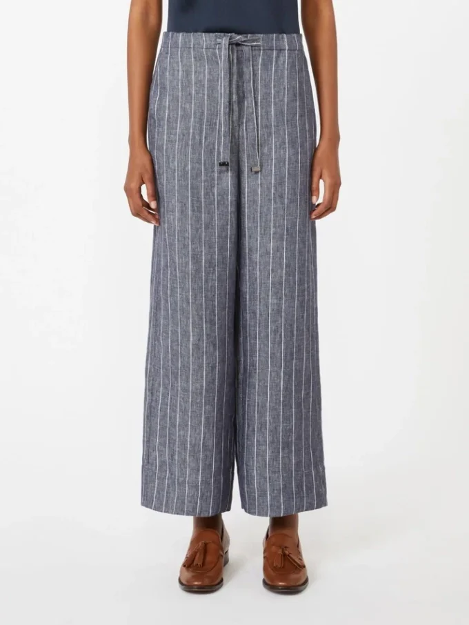 Calças de linho com riscas finas e efeito denim, azul-marinho Calças de linho com riscas finas e efeito denim, azul-marinho