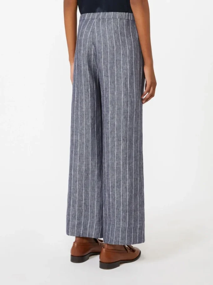 Calças de linho com riscas finas e efeito denim, azul-marinho Calças de linho com riscas finas e efeito denim, azul-marinho