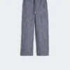 Calças de linho com riscas finas e efeito denim, azul-marinho Calças de linho com riscas finas e efeito denim, azul-marinho