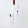 Calças de lona de crepe de corte justo, branco óptico