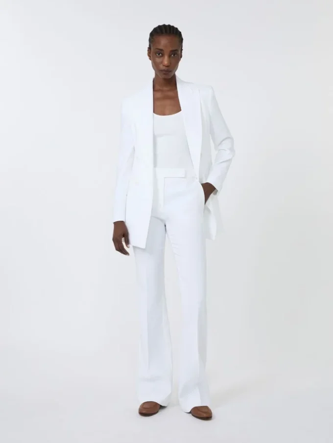 Calças de lona de crepe de corte justo, branco óptico