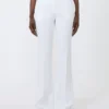 Calças de lona de crepe de corte justo, branco óptico