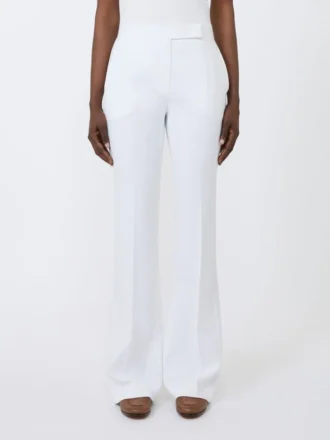 Calças de lona de crepe de corte justo, branco óptico Calças de lona de crepe de corte justo, branco óptico
