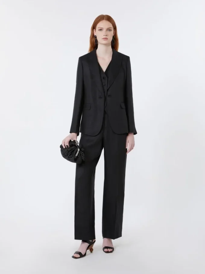 Blazer em lona de linho, preto