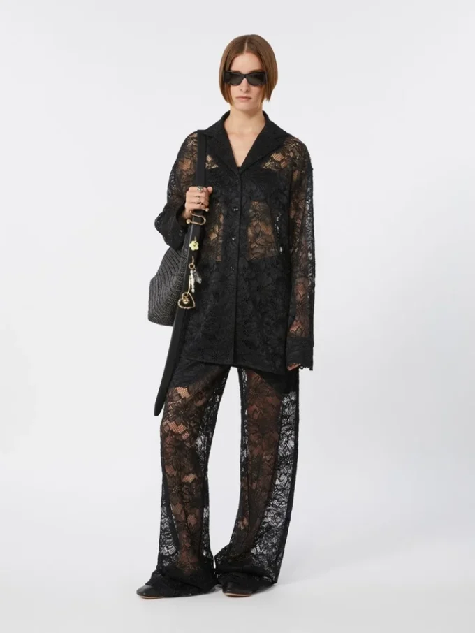 Casaco de renda floral, preto