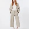 Blazer em seersucker de algodão e linho, cor areia