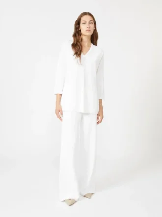 Camisola com decote em V em fio de crepe de viscose, branco óptico