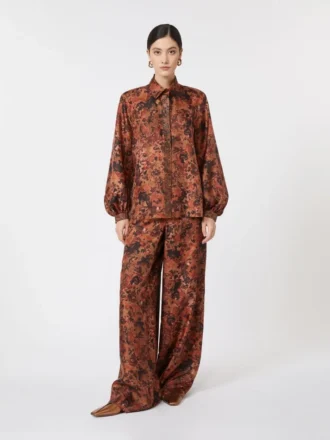 Camisa de seda estampada de corte descontraído, terracota