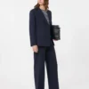Blazer de lã elástica com botões duplos, azul-marinho Blazer de lã elástica com botões duplos, azul-marinho