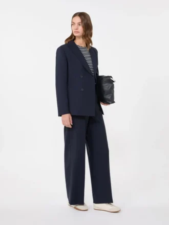 Blazer de lã elástica com botões duplos, azul-marinho