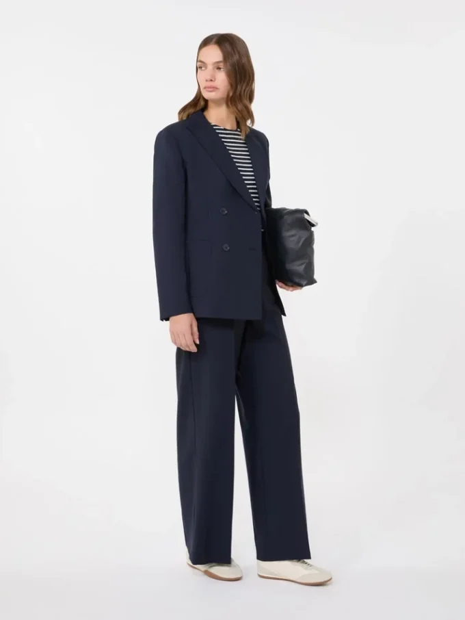Blazer de lã elástica com botões duplos, azul-marinho Blazer de lã elástica com botões duplos, azul-marinho