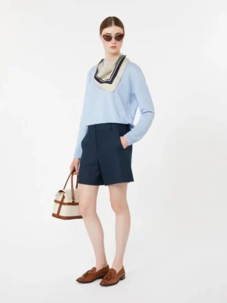 Camisola de gola redonda em fio de linho, azul-celeste