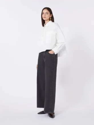 Camisa assimétrica em algodão lavado, branca Camisa assimétrica em algodão lavado, branca