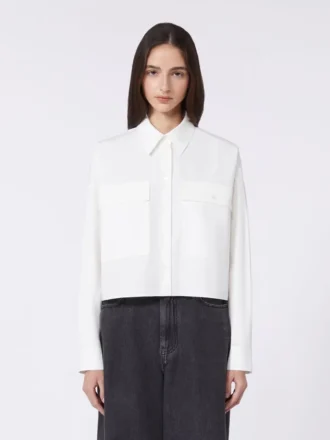 Camisa assimétrica em algodão lavado, branca Camisa assimétrica em algodão lavado, branca